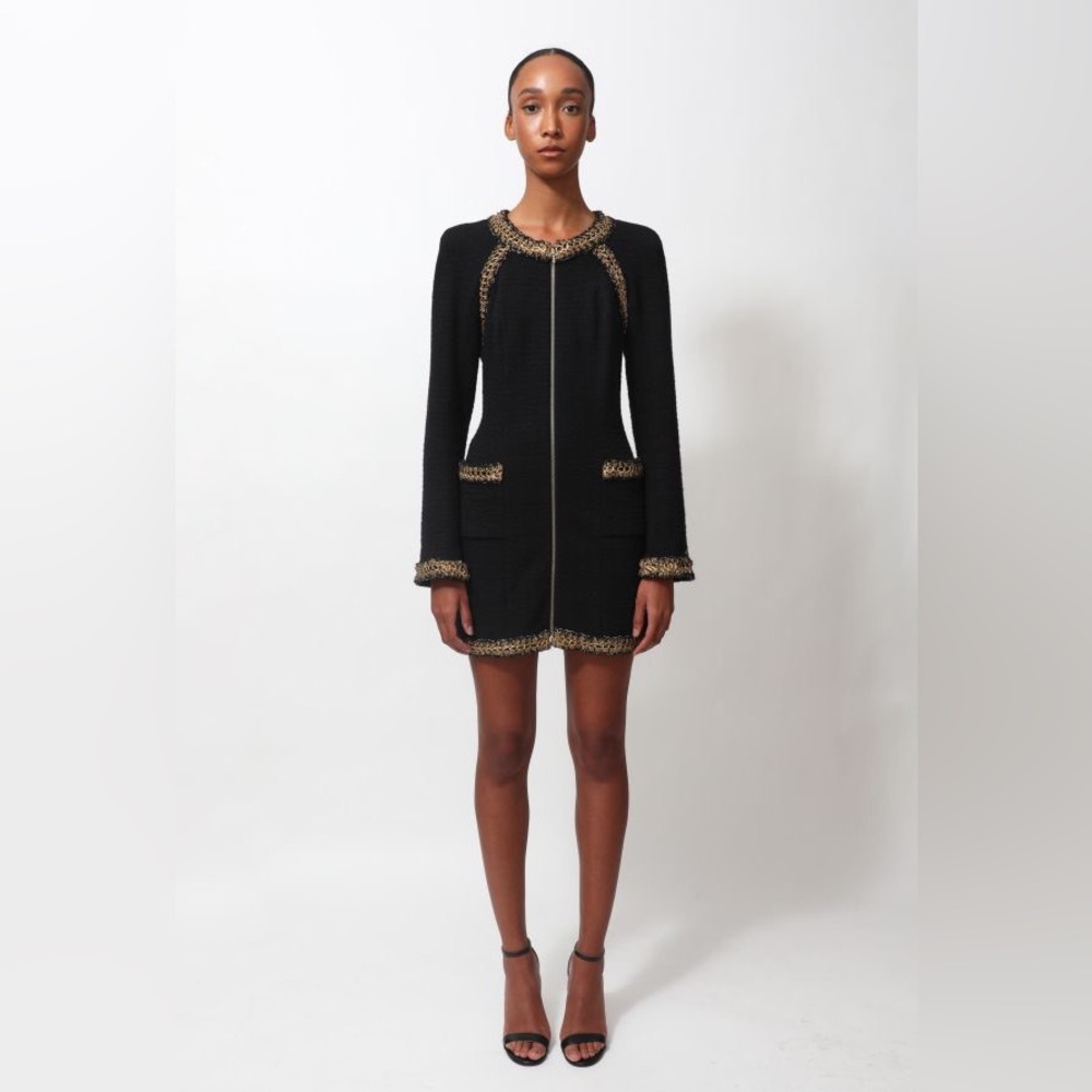 CHANEL Metallic Trim Tweed Dress